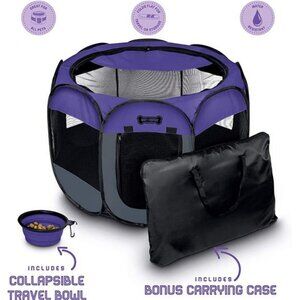 Portable Foldable Pet Playpen + Free Carrying Case + Free Bowl (29"x29"x17")